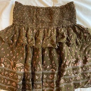 Brown floral olivaceous skirt